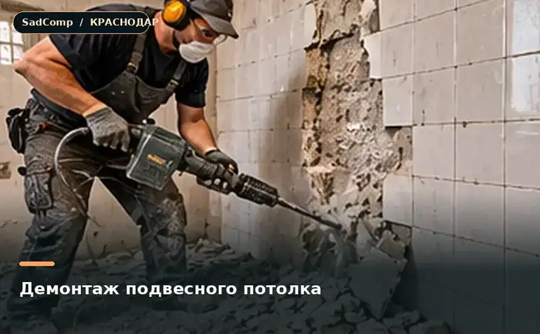 Тематическая визуализация ремонтной работы: Демонтаж подвесного потолка в Краснодаре