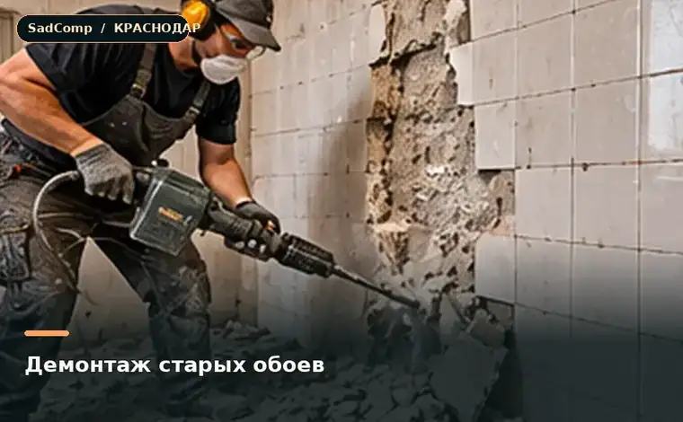 Тематическая визуализация ремонтной работы: Демонтаж старых обоев в Краснодаре