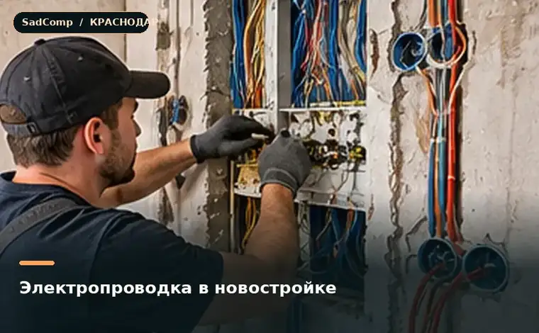 Тематическая визуализация ремонтной работы: Электропроводка в новостройке в Краснодаре