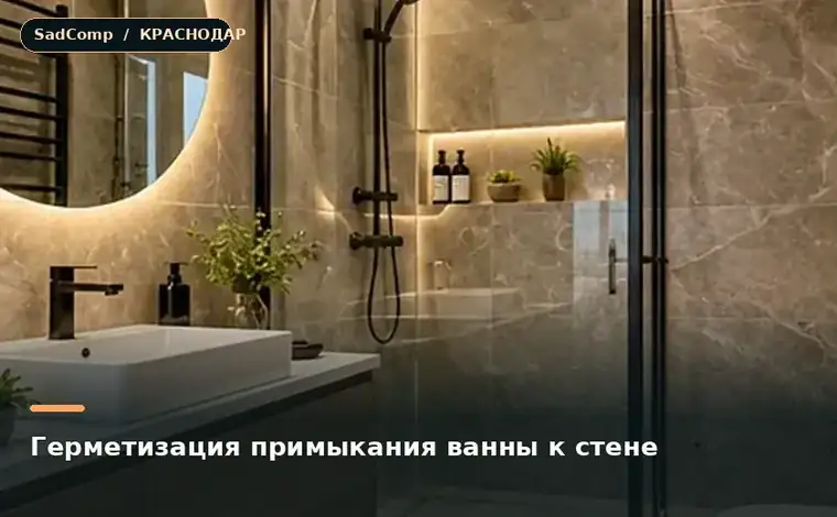 Тематическая визуализация ремонтной работы: Герметизация примыкания ванны к стене в Краснодаре