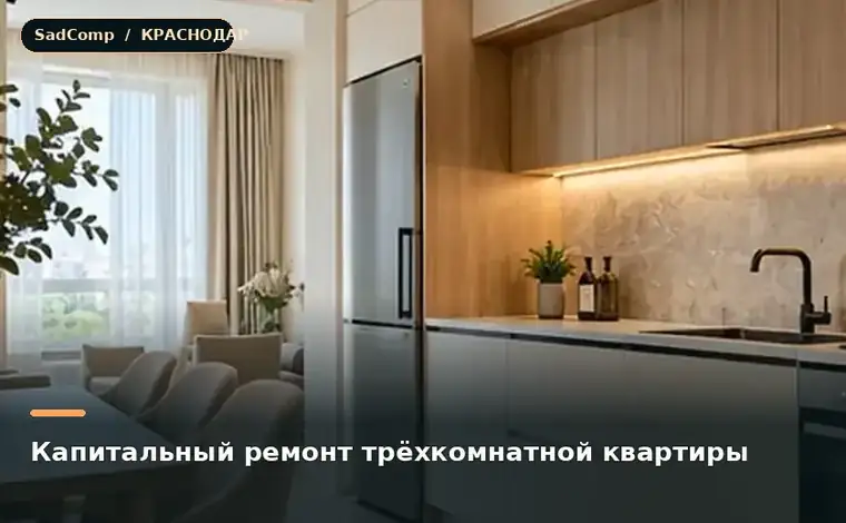 Тематическая визуализация ремонтной работы: Капитальный ремонт трёхкомнатной квартиры в Краснодаре