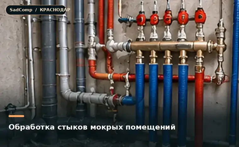 Тематическая визуализация ремонтной работы: Обработка стыков мокрых помещений в Краснодаре