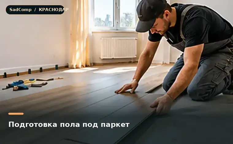 Тематическая визуализация ремонтной работы: Подготовка пола под паркет в Краснодаре