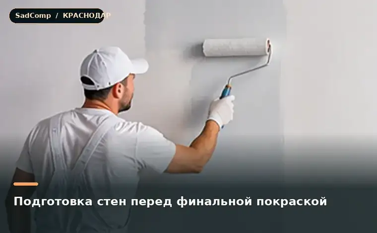 Тематическая визуализация ремонтной работы: Подготовка стен перед финальной покраской в Краснодаре