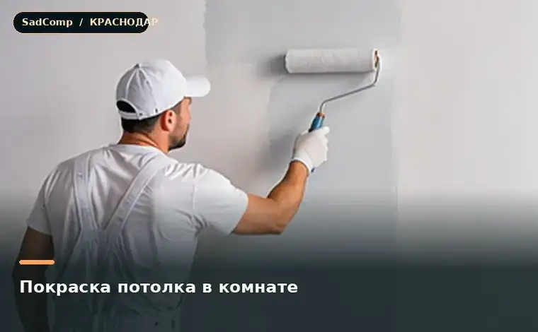 Тематическая визуализация ремонтной работы: Покраска потолка в комнате в Краснодаре