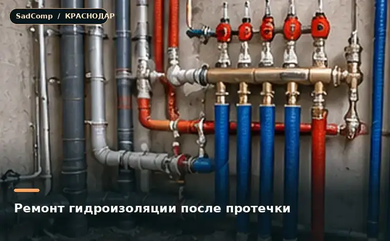 Тематическая визуализация ремонтной работы: Ремонт гидроизоляции после протечки в Краснодаре
