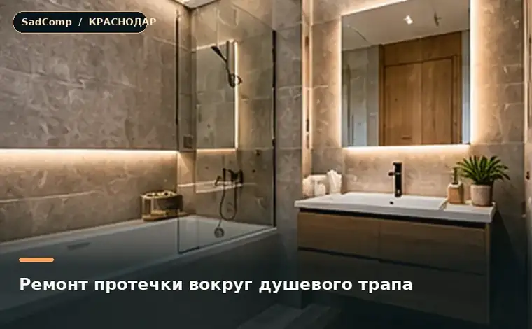 Тематическая визуализация ремонтной работы: Ремонт протечки вокруг душевого трапа в Краснодаре