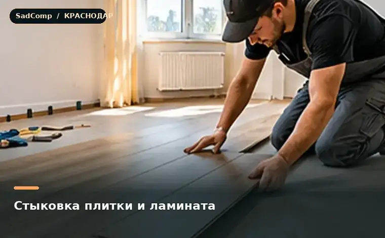 Тематическая визуализация ремонтной работы: Стыковка плитки и ламината в Краснодаре