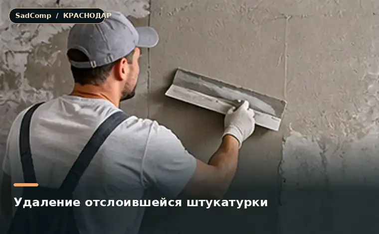 Тематическая визуализация ремонтной работы: Удаление отслоившейся штукатурки в Краснодаре