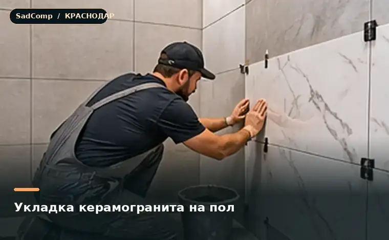 Тематическая визуализация ремонтной работы: Укладка керамогранита на пол в Краснодаре