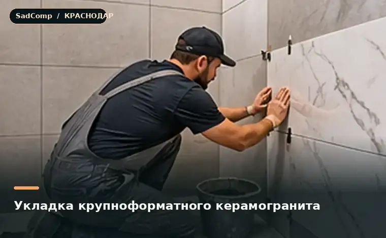 Тематическая визуализация ремонтной работы: Укладка крупноформатного керамогранита в Краснодаре