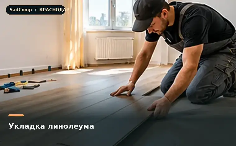 Тематическая визуализация ремонтной работы: Укладка линолеума в Краснодаре