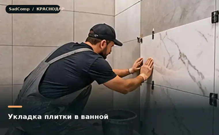 Тематическая визуализация ремонтной работы: Укладка плитки в ванной в Краснодаре