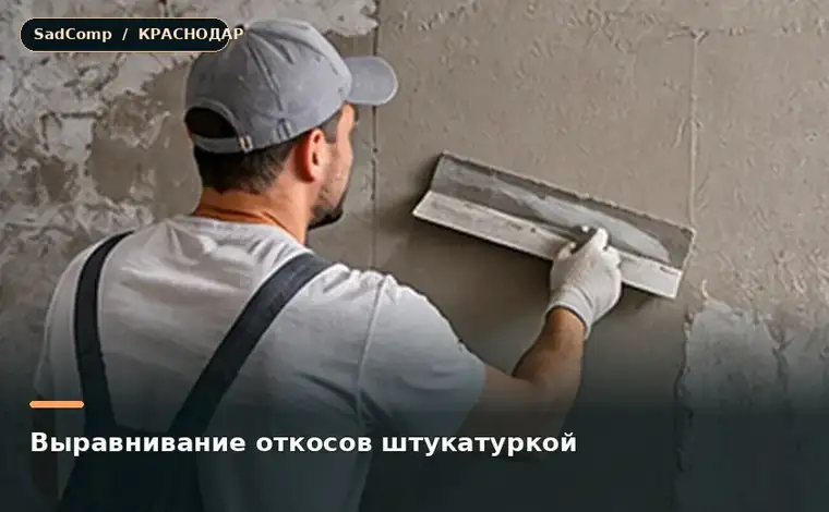 Тематическая визуализация ремонтной работы: Выравнивание откосов штукатуркой в Краснодаре