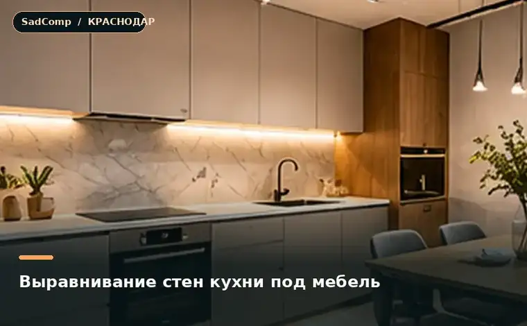 Тематическая визуализация ремонтной работы: Выравнивание стен кухни под мебель в Краснодаре