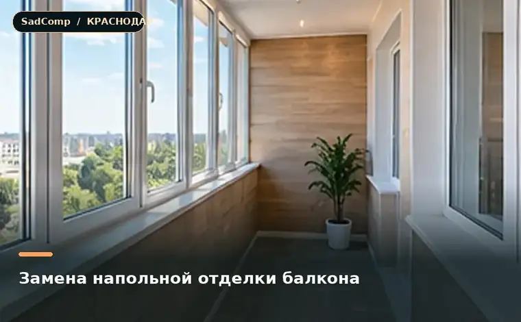 Тематическая визуализация ремонтной работы: Замена напольной отделки балкона в Краснодаре