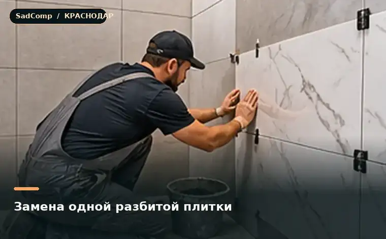 Тематическая визуализация ремонтной работы: Замена одной разбитой плитки в Краснодаре